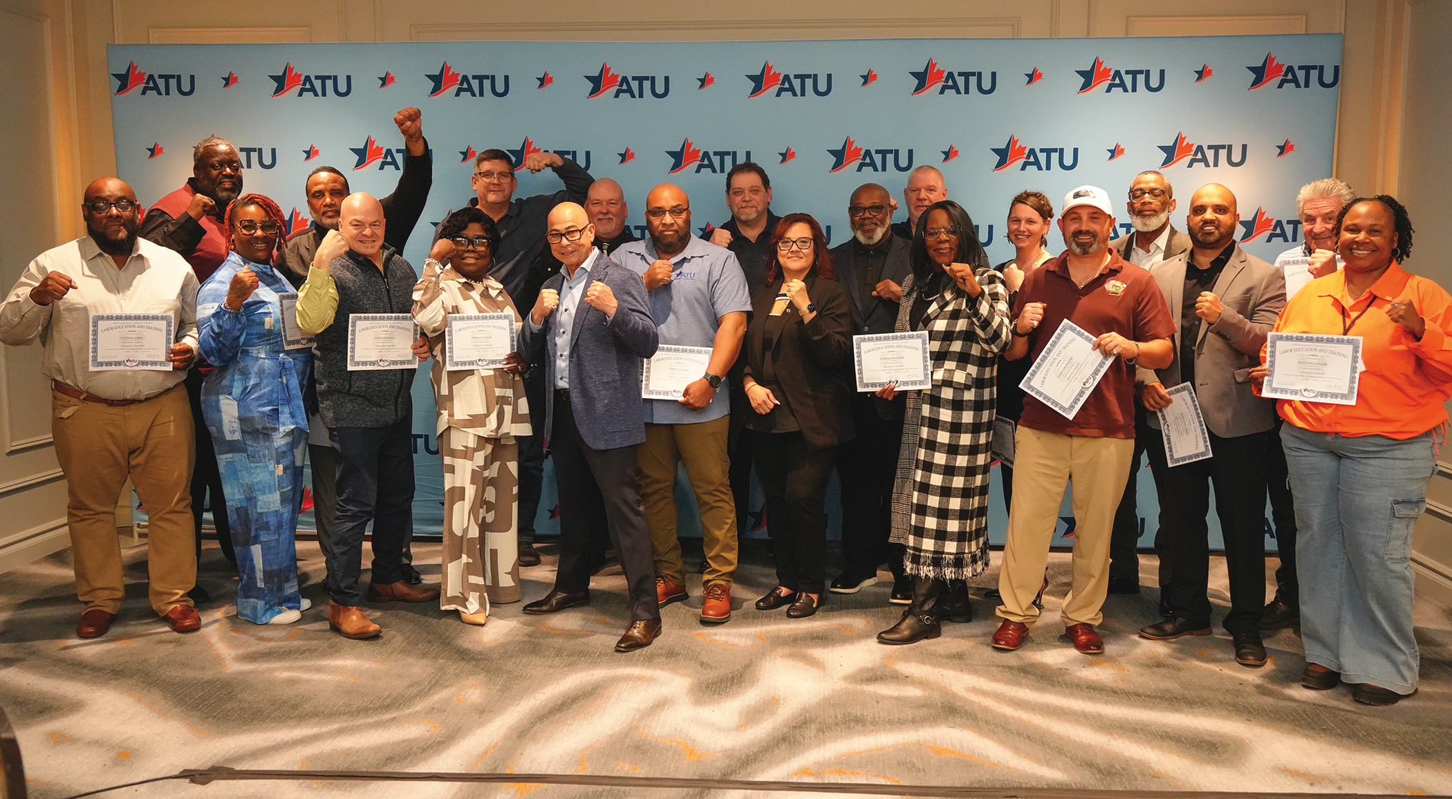 ATU International leadership with President/Business Agents after receiving their certificates.